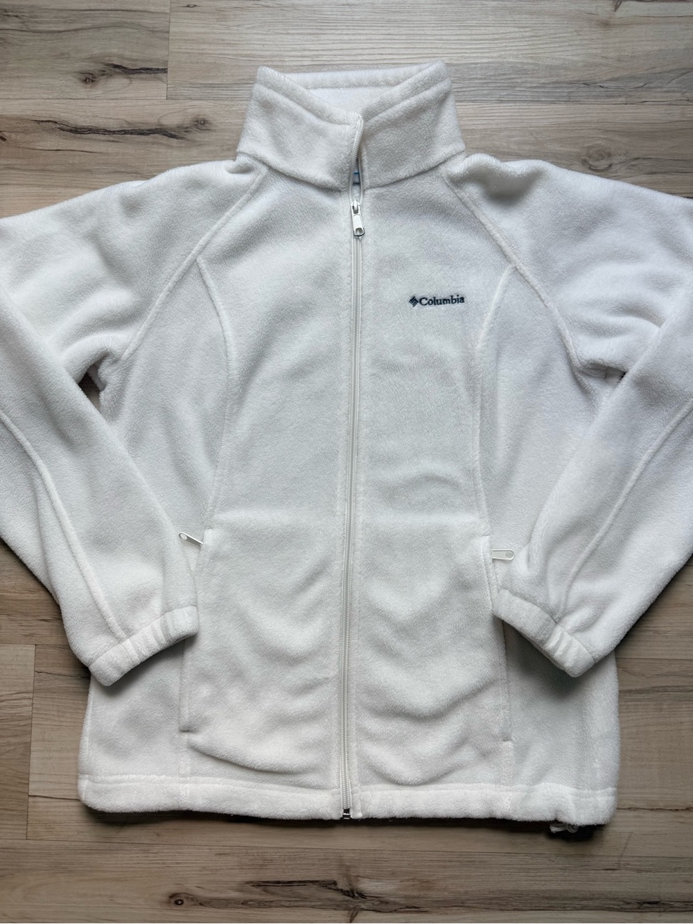 Columbia Women’s White Full Zip Fleece Jacket Stand Collar Lightweight Warm M